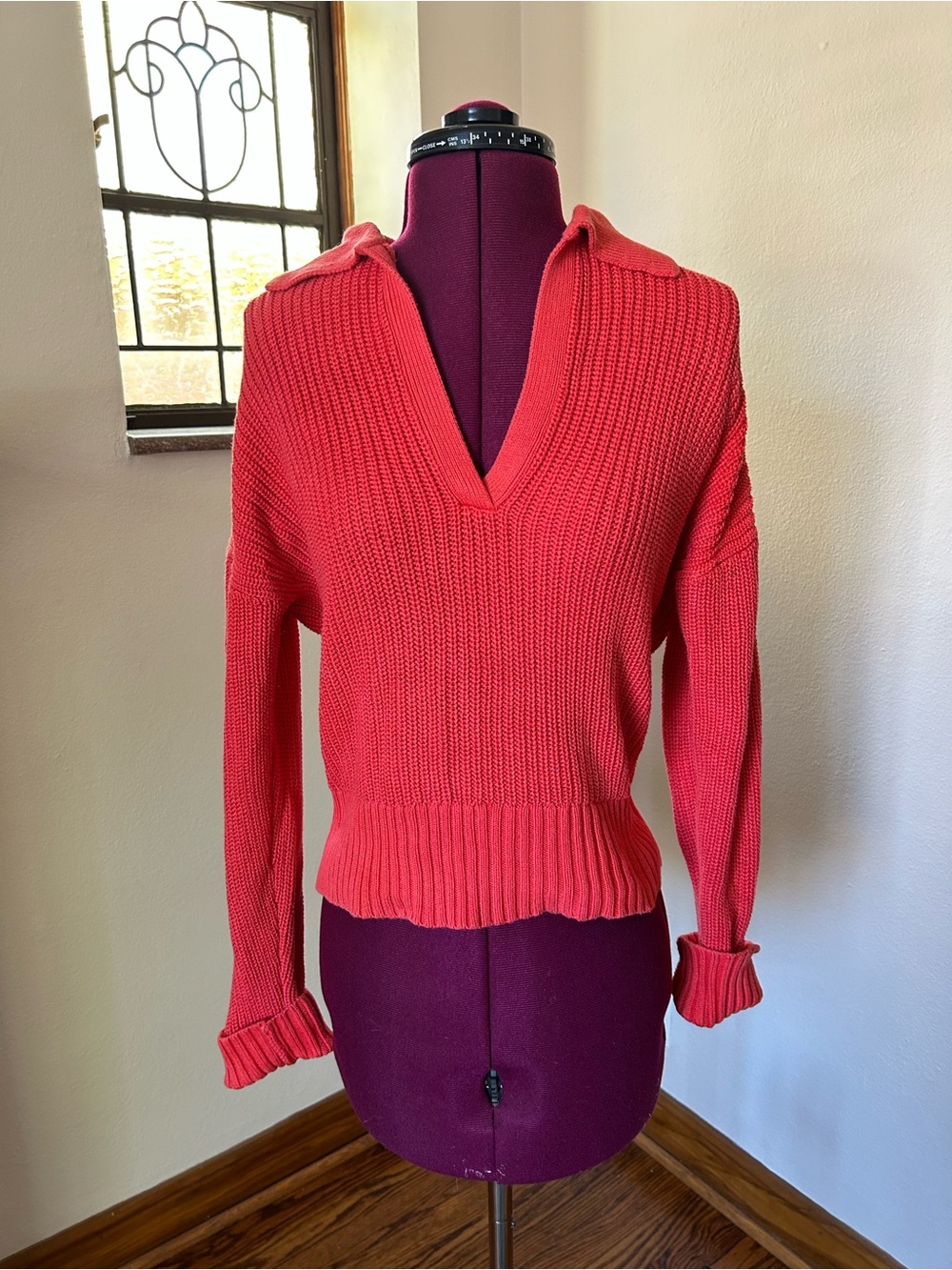 ·J Crew· Red Orange Collared Beach Pullover Sweater Size XS